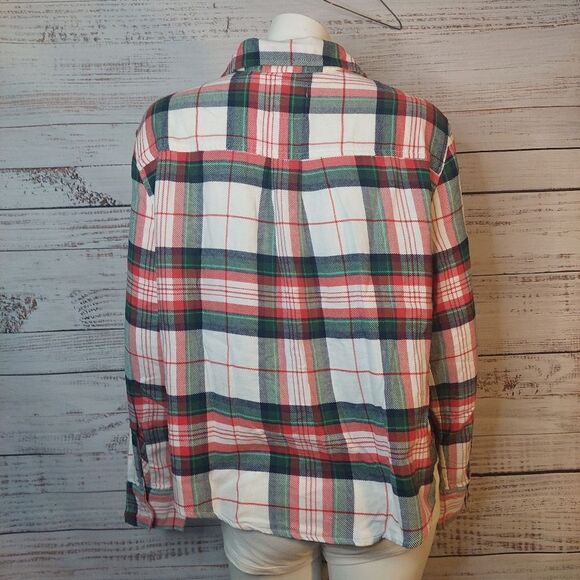 NWT Womans Aerie White/Red/Green Plaid Flannel Pajama Top - Picture 6 of 14